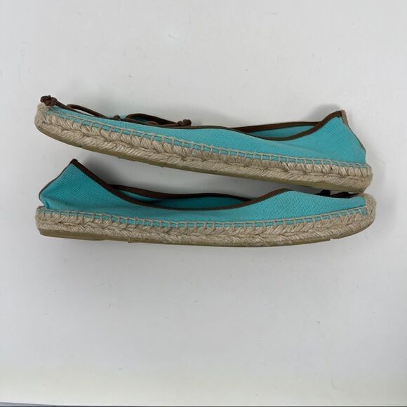 Tory Burch Logo Canvas Espadrilles Turquoise Women’s Size 8 - Picture 4 of 9